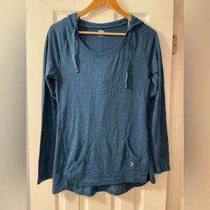 Womens Ladies active lightweight hoodie long sleeve small blue teal